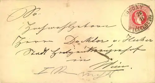1870, "MOSONY-WIESELBURG", bilingual pmk on austrian stat. envelope UNgarn Mitläfer.
