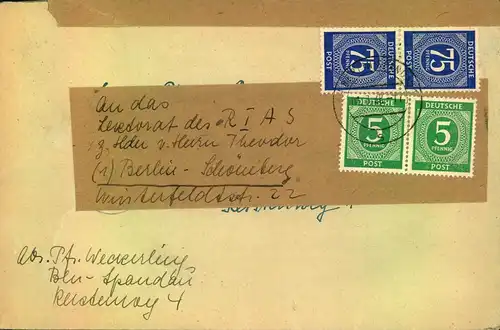 1948, Ortsbrief in Zehnfachfrankatur ab "BERLIN-SPANDAU 1s 11.7.48"