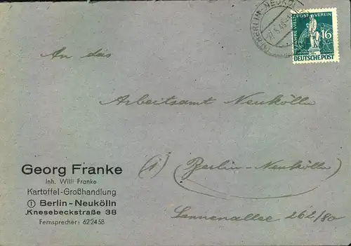 1949, Ortsbrief ab "(1) BERLIN-NEUKÖLLN" mit 16 Pfg. Stephan