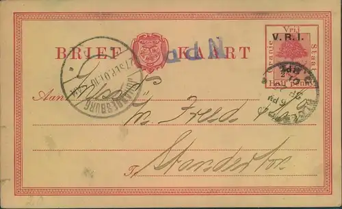 1900, "1/2 d." on "Half Penny" stationery card via JOHANNESBURG to Standerton