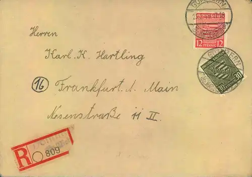 1946, 25.2.: Einscbreiben mit Not-R-Zettel ab GOMMERN (Bz. MAGDEBURG)