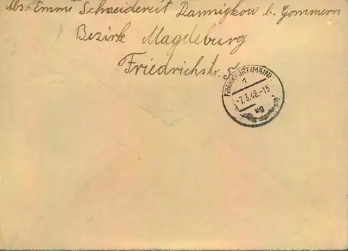 1946, 25.2.: Einscbreiben mit Not-R-Zettel ab GOMMERN (Bz. MAGDEBURG)
