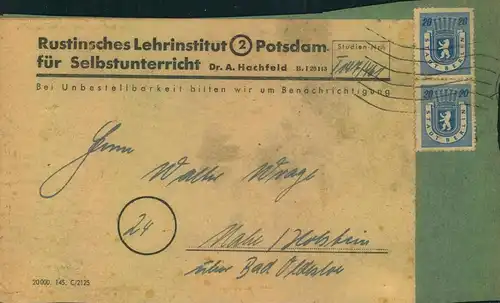 1945: BERLIN/BRANDENBURG 20 Pfg. MeF auf Päckchen-Vorderseite