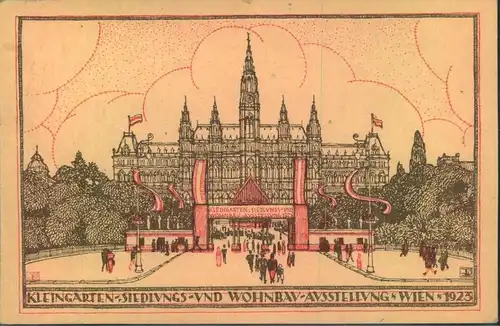 1923, Sonderkarte "KLEINGARTEN, SIEDLUNGS- UND WOHNBAU AUSSTELLUNG 1923" mit SSt