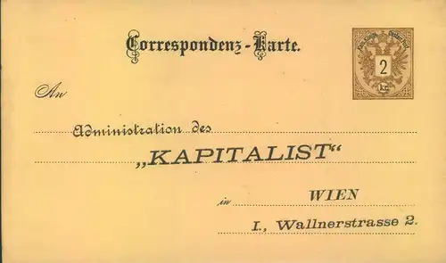 ca. 1880, " Kreuzer Wappen GSK mit privatem Zudruck "Admninistration "KAPITALIST"
