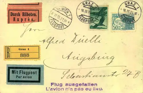 1931, Luftpostbrief ab GRAZR-Eilbrief per Luftpost ab GRAZ mit Ausfallstempel