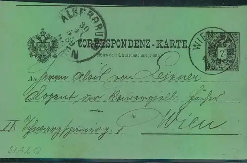 1889, Steueramts-Quittung mit 2 Kreuzer Wappen ab WIEN
