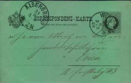 1888,  Steueramts-Quittung mit 2 Kreuzer Franz Josef ab WIEN