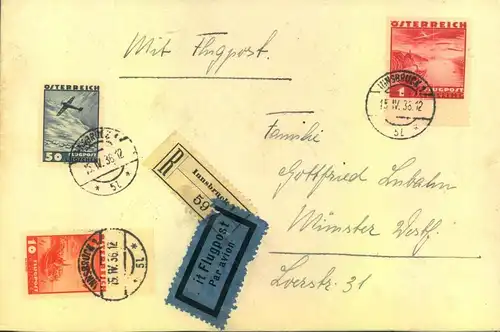 1938, OSTMARK R-Luftpostbrief ab "INNSBRUCK 15.IV.38"