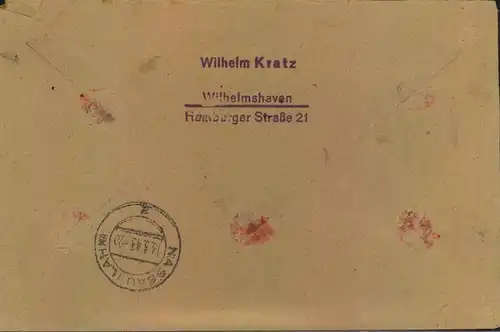 1943, Wertbrief über 150,- RM ab WILHELMSHAVEN