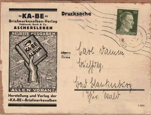 1930, Schwere Drucksache (Adresse) mit 30 Pfg. Hitler EF ab ASCHERSLEBEN