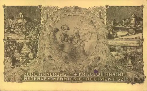 1917, Feldpostkarte mit Motiv "4. Kriegsweihnacht - Infanterie Regiment 32