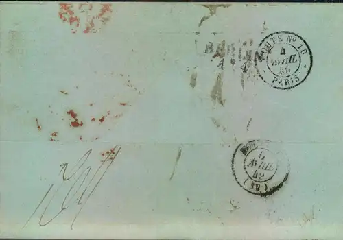 1849, Briefhülle ab WARSCHAU mit Transitstempel "FRANCO POLN. PREUSS: GRZ" nach Bordeaux