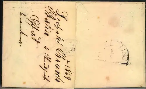 1869, "BERLIN POST-EXP. 2", schwarzer Ra3 aus der blauem Periode auf NDP-Brief nach Altötting