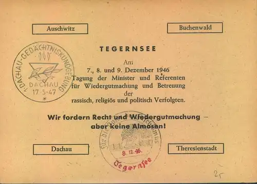 1946, 12 Pfg. Ziffer GSK mit Sonderstempel "Für die Opfer des Faschismus" und rücks. Einladungstext