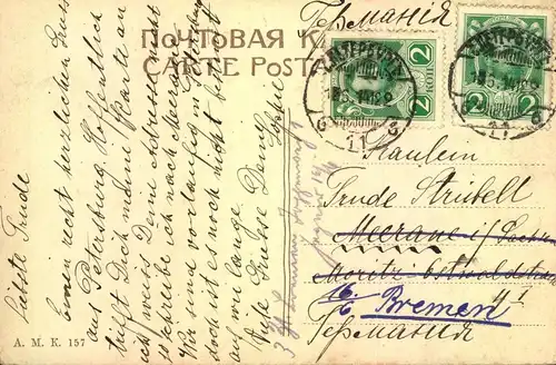 1912, ppc "Pont d ' Alexandre" from ST: PETERSBURG to Meerane forwarded to Bremen