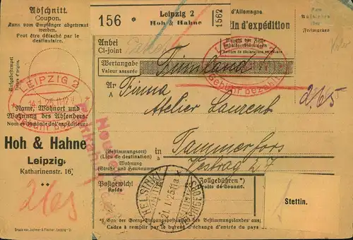 1925, Paketkarte mit "Gebühr bezahlt" Oval nach Finnland