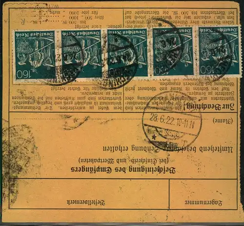 1922, Paketkarte Paketkarte ab "STETTEN Oberamt Hechingen"