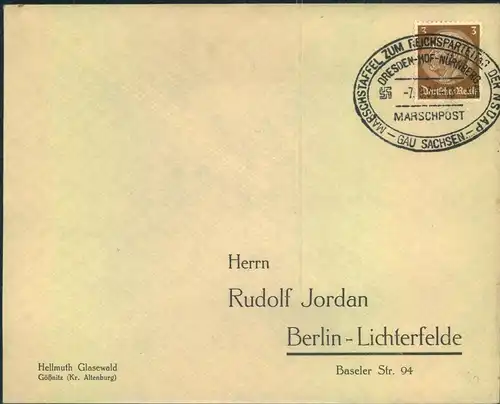 1936, "MARSCHSTAFFEL ZUM REICHSPARTEITEG / DRESDEN-HOF-NÜRNBERG