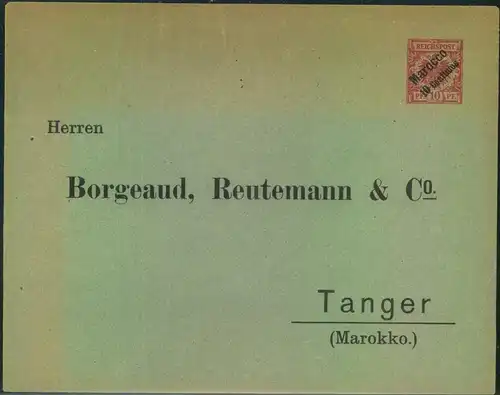 1895 (ca.); Privatumschlag mit 10 Pfg. Krone/Adler "Marocco/10 Centimes", sauber ungebraucht