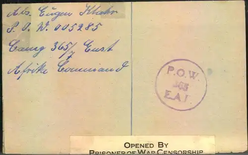 1941, POW EAST AFRICA: Kriegsgefangenenbrief aus dem Lager LONDIANI/Kenia nach  "WEENER-EMS"