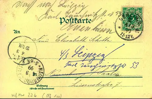 1899, Ansichtskarte mit besserem Stempel "BERLIN C 2m" (KBHW 236 -100 P.)