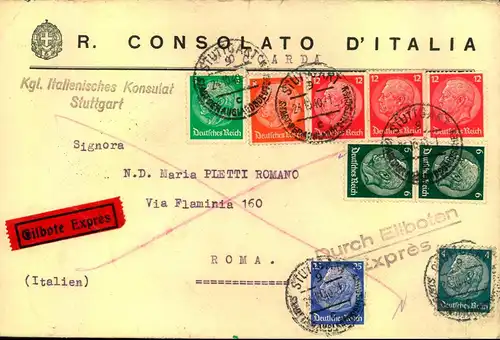 "1940: ""R. Consulato DÍtalia"", STUTTGART, Express, Espresso"