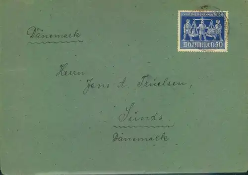 1948, 50 Pfg. Messe auf Auslandsbrief ab GOMMERN nach Dänemark