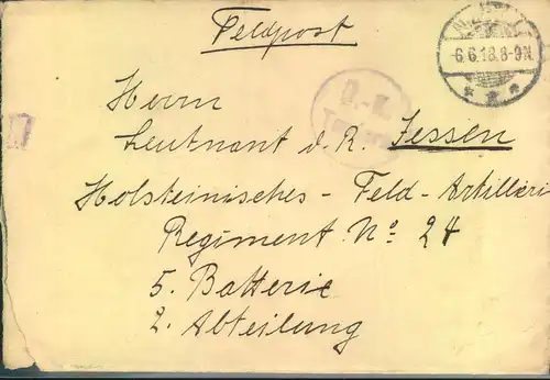 1918, Feldpostbrief ab NIEBÜLL mit Zensur von Tondern