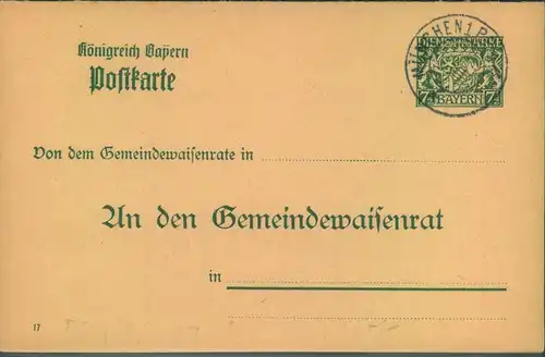 7 1/2 Pfg. Doppelkarte "An den Gemeindewaisenrat" beide Teile blanko gestempel "MÜNCHEN"