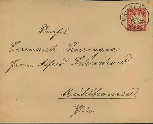1904, Privatganzsachenumschlag 10 Pfg. Wappen "Argon - Franz Voitländer" ab KRONACH