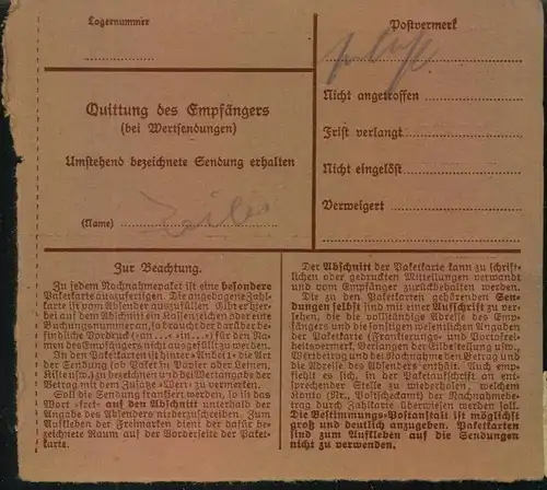 1920, Selbstbucher-Paketkarte ab "GRAFRATH, 30.APR. 20" mit MiF Bayern/Deutsches Reich