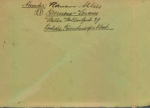 1953, Luftpostbrief ab BREMEN nach Südafrika (Zone IV) mit Bauten und Posthornfrankatur