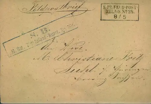 1870/1871, Feldpostbrief "K. PR. FELD-POST RELAIS No. 25" nach Suhl