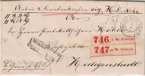1865 (ca): Paketbegleitbrief für 2 Pakete ab "GROSS-BODUNGEN" nach Heiligenstadt