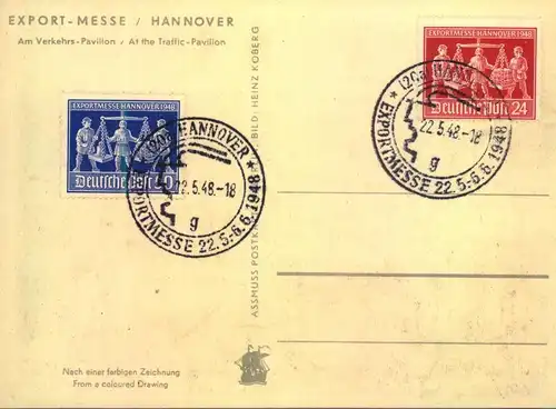 1948, Sonderkarte Hannovermesse 1948, 24 und 50 Pfg. mit SSt vom Ersttag