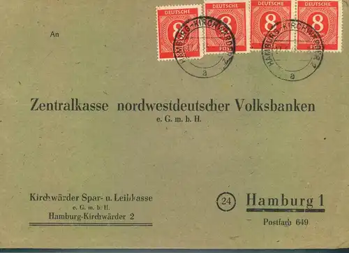 1946, Doppel-Orts-Brief ab "HAMBURG-KIRCHWERDER", 4-mal 8 Pfg. Ziffer, bessere Farbe