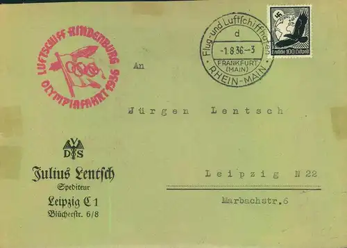 1936, sauberer Zeppelinbrief OLYMPIAFAHRT