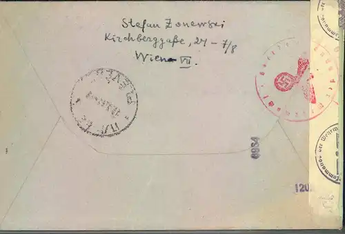 1941, OSTMARK: Luftpostbrief ab WIEN nach Bulgarien mit OKW-Zensur