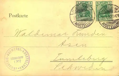 1902, DÜSSELDORF INDUSTRIE- UND GEWERBEAUSSTELLUNG" auf offizieller Karte mit Sonderstempel