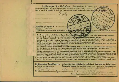 1924, Selbstbucher-Paketkarte "Gebühr bezahlt" ab "NEUSALZ (ODER)
