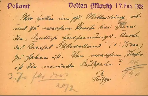 1928, BRANDENBURG: VELTEN (MARK), Dienstkarte mit Postamtssiegel