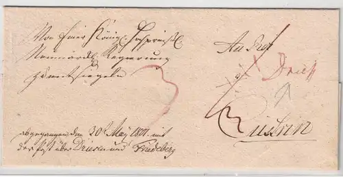 1801, Dienstbriefhülle Faltbriefhülle ab "DRIESEN" (handschriftlich) nach Cüstrin