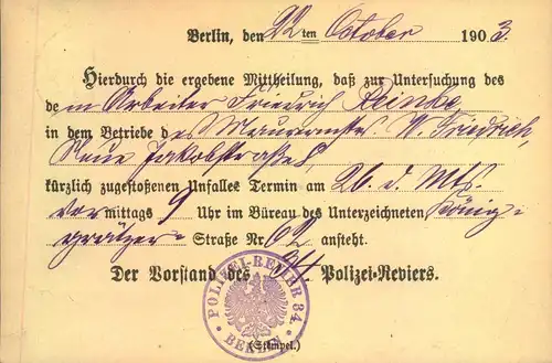 1903, 2 Pfg. Dienstmarke "Frei durch Ablösung Nr. 21" auf Ortskarte "BERLIN sw !!2