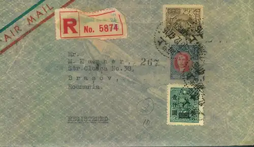 1948, registered letter from SHANGHAI to Brasov, Rumania