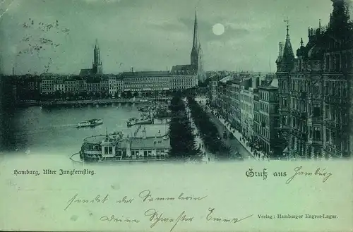 HAMBURG, Alter Jungfernstieg, 1898, Mondscheinkarte,