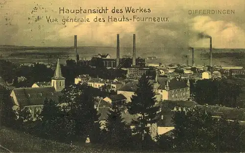 DIFFERDINGEN, 1911, Hauptansicht des Werkes, Stahlwerk
