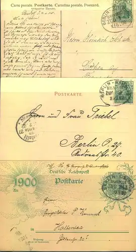 1902,1908, drei Postkarten mit verschiedenen Berliner Bahnpoststempeln.