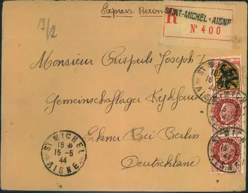 1944, R-Brief ab ST. MICHEL in Gemeinschaftslager Erkner bei Berlin.