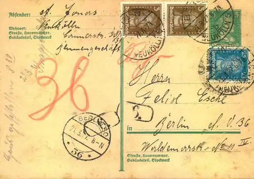 1927, Rohrpostkarte ab BERLIN-NEUKÖLLN nach SO 36